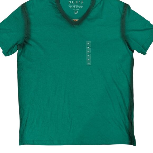Guess Shirt Mens 2XL Green V-Neck Short Sleeve 100% Cotton Casual Tee Basic - Picture 2 of 7